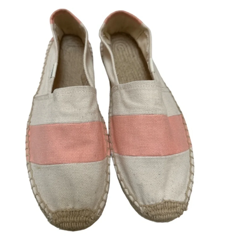 Soludos Barca Espadrille Peach and Cream Canvas Upper Flat Size 9 flawed